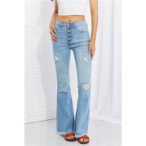 Vibrant MIU Full Size Jess Button Flare Jeans